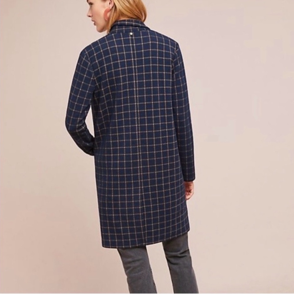 Anthropologie Harlyn Navy Plaid Jacket – Size Small – Snap Front – Mid Length - Picture 2 of 12